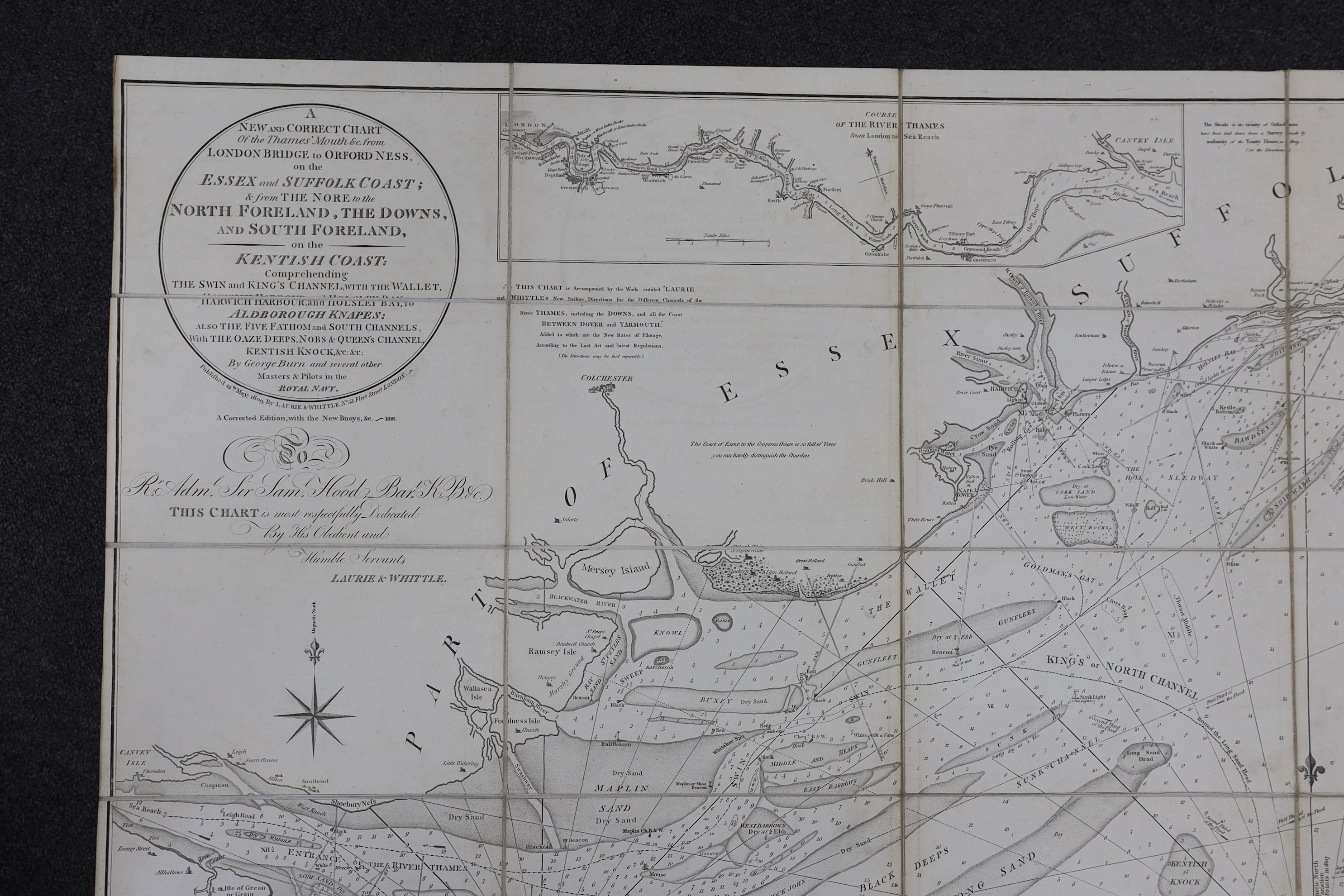 Burn, George (and others) A New and Correct Chart of the Thames' Mouth, and c. from London Bridge to Orford Ness...and from the Nore to the North Foreland, the Downs, and South Foreland.....a corrected edition, with the
